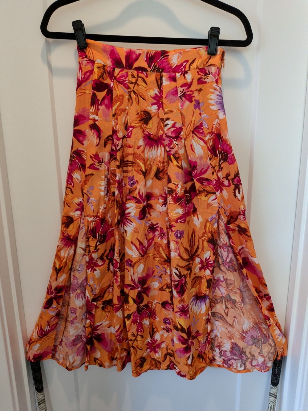 H&M Orange Floral Midi Skirt